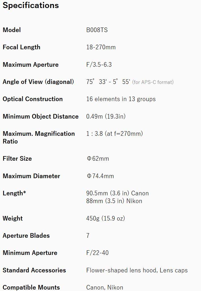 Tamron 18-270mm F/3.5-6.3 Di II VC PZD TS for Nikon APS-C DSLR Cameras